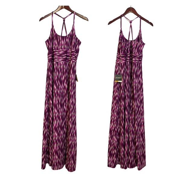 NWT Eddie Bauer Women’s Space Dyed Aster Cranberry Maxi Dress Size L Racer Back - Picture 2 of 16